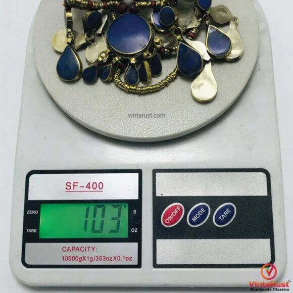 Lapis Lazuli Afghan Bib Necklace: Ethnic Teardrop Jewelry - Picture 8 of 9